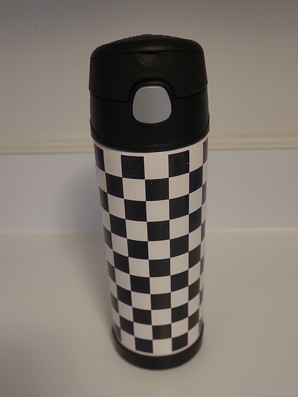Thermos Black and White Checkerboard Travel Bottle